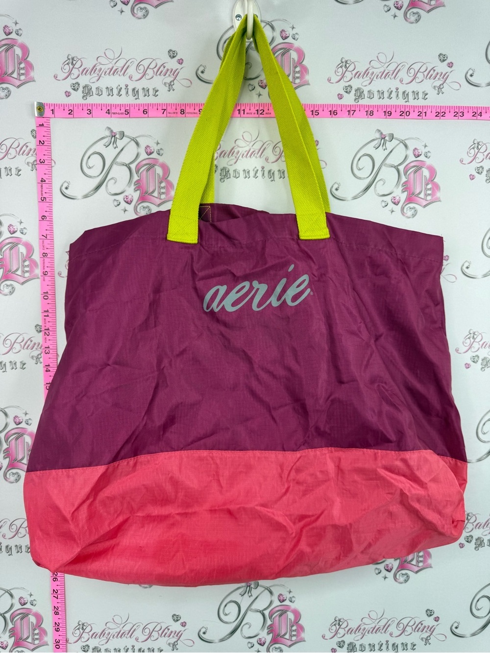 aerie bag large Two-Tone Plum & Coral Tote with Lime Handles